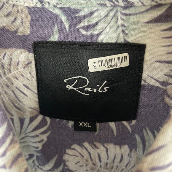 Rails Men's Carson Slate Aqua Tropic Palms Linen Short Sleeve Shirt Size XXL - Picture 2 of 7